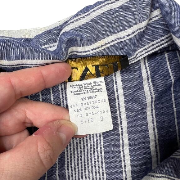 Vintage 70s 80s Striped Short Sleeve Button Collared Blouse Blue White Womens 9 - Picture 6 of 6